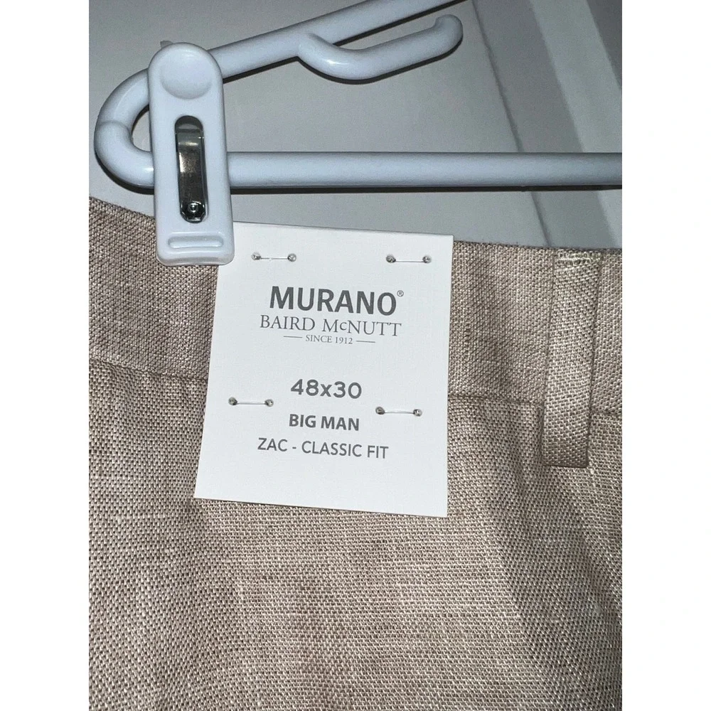 NWT Murano Big Man Zac Classic Fit Baird McNutt Linen Pants 48x30 Tan Cuffed